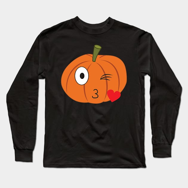 Pumpkin Emoji Emoticon Heart Kiss Wink Halloween product Long Sleeve T-Shirt by BUBLTEES